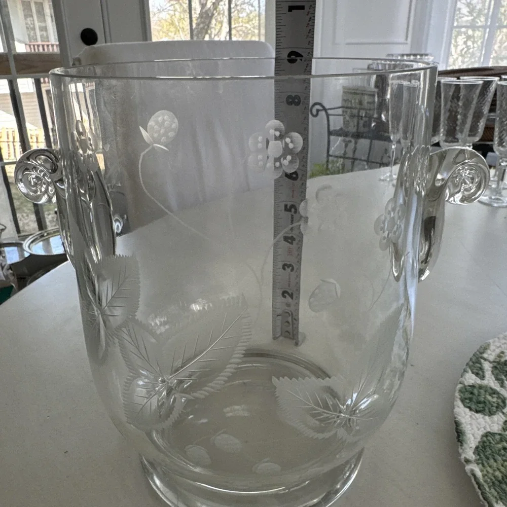 Mid Century Modern Elegant Crystal Wine Cooler Strawberry Leaf Cut Pattern